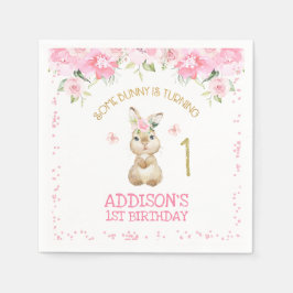 Pink Floral Furry Bunny Gold One First Birthday Servet