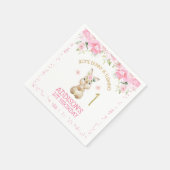 Pink Floral Furry Bunny Gold One First Birthday Servet (Hoek)