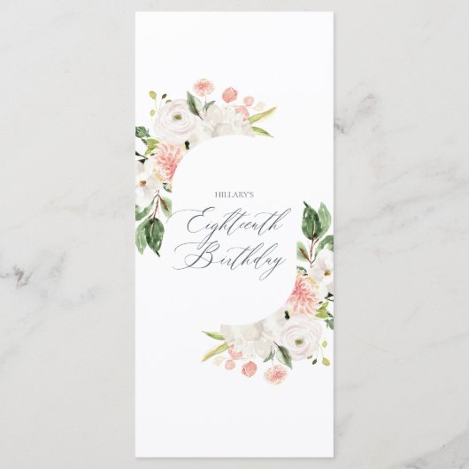 Pink Floral Garden 18e verjaardagsmenu Menu (Achterkant)