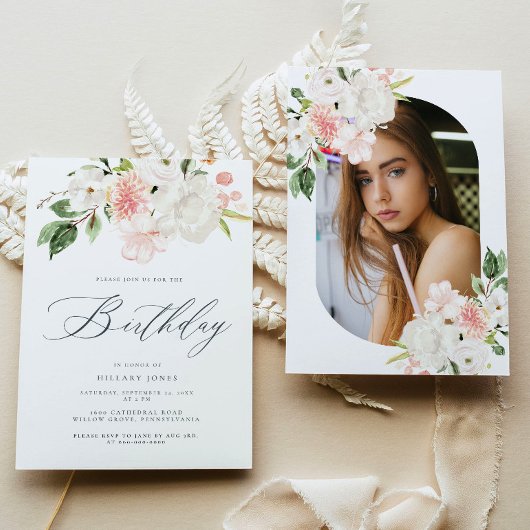 Pink Floral Garden Birthday Celebration Party Kaart