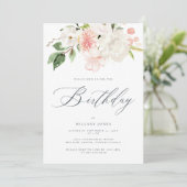 Pink Floral Garden Birthday Celebration Party Kaart (Staand voorkant)