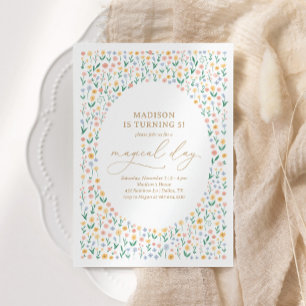 Pink Floral Garden Girl Birthday Party Kaart