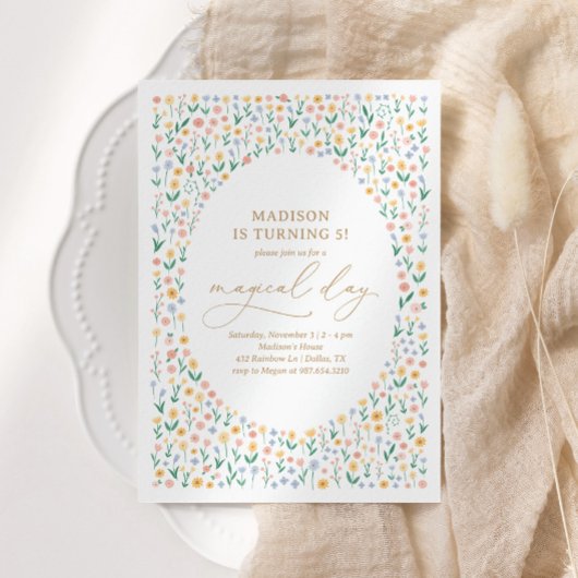 Pink Floral Garden Girl Birthday Party Kaart