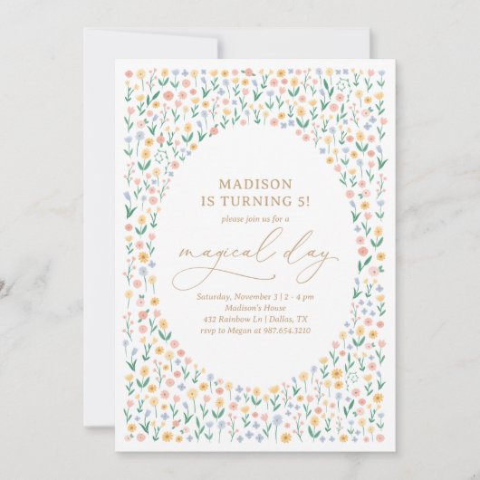 Pink Floral Garden Girl Birthday Party Kaart (Voorkant)