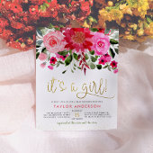Pink Floral Garden Greenery is een meisje Baby sho Uitnodiging Briefkaart