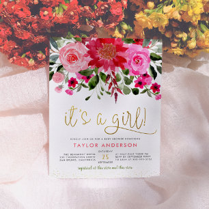Pink Floral Garden Greenery is een meisje Baby sho Uitnodiging Briefkaart