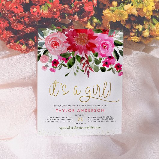 Pink Floral Garden Greenery is een meisje Baby sho Uitnodiging Briefkaart