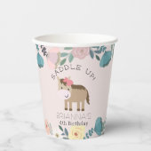 Pink Floral Garden Horse Girl Birthday Papieren Bekers (Voorkant)