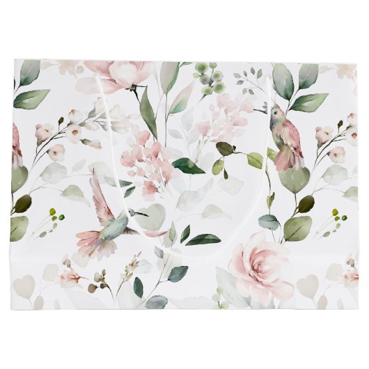 Pink Floral Garden Hummingbird Large Gift Bag Groot Cadeauzakje (Achterkant)