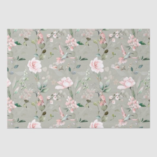 Pink Floral Garden Hummingbird Tissuepapier (Voorkant)