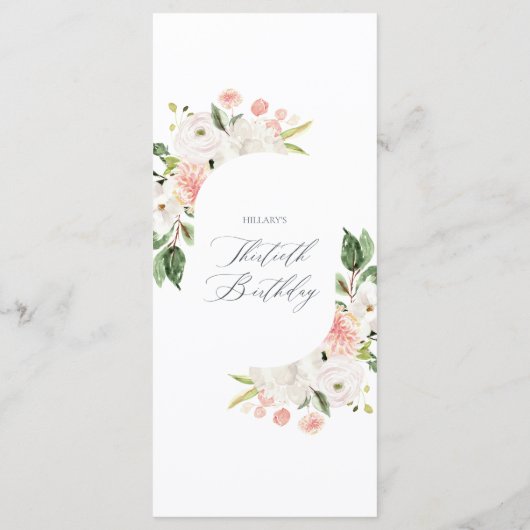 Pink Floral Garden Menu 30e verjaardag (Achterkant)