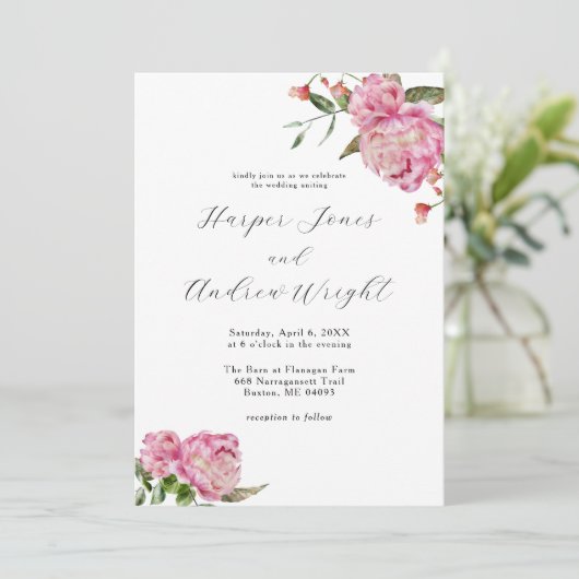 Pink Floral Garden Wedding Kaart (Staand voorkant)