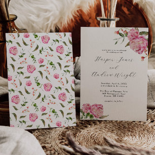 Pink Floral Garden Wedding Kaart