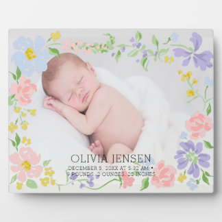 Pink Floral Garland Baby name Script birth stats  Fotoplaat