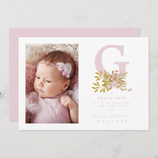 Pink Floral Garland Initial Baby Newborn Name (Voorkant / Achterkant)