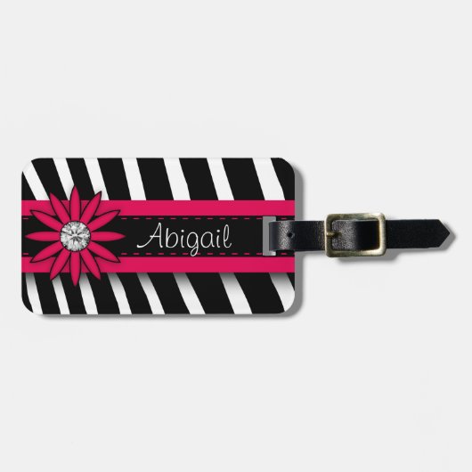 Pink Floral Gem en Zebra Pattern Bagagelabel (Voorkant horizontaal)