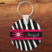 Pink Floral Gem en Zebra Pattern Sleutelhanger (Voorkant)