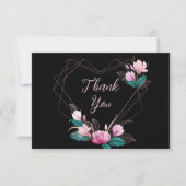 Pink Floral Geometric Lijst Black van bruiloft Bedankkaart (Voorkant)