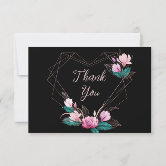 Pink Floral Geometric Lijst Black van bruiloft Bedankkaart (Voorkant)