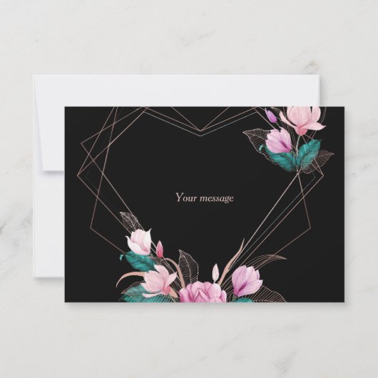 Pink Floral Geometric Lijst Black van bruiloft Bedankkaart (Achterkant)