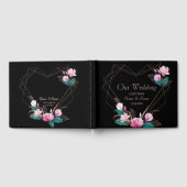 Pink Floral Geometric Lijst Black van bruiloft Gastenboek (Volledig)