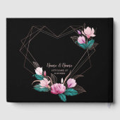 Pink Floral Geometric Lijst Black van bruiloft Gastenboek (Achterkant)