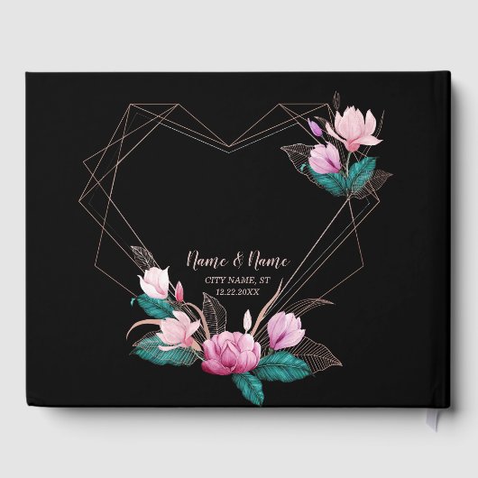 Pink Floral Geometric Lijst Black van bruiloft Gastenboek (Achterkant)