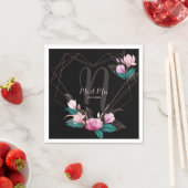 Pink Floral Geometric Lijst Black van bruiloft Servet (Insitu)