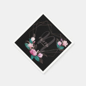 Pink Floral Geometric Lijst Black van bruiloft Servet (Hoek)