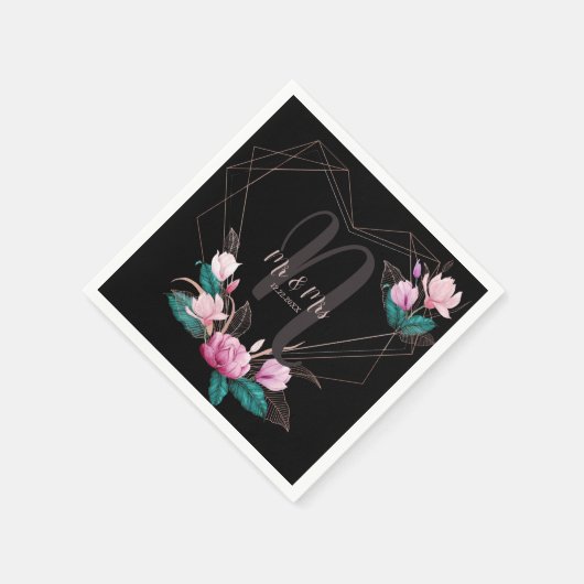 Pink Floral Geometric Lijst Black van bruiloft Servet (Hoek)