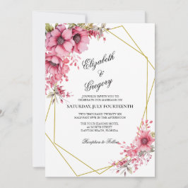 Pink Floral Geometric Wedding Invitation Kaart