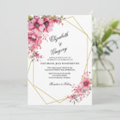 Pink Floral Geometric Wedding Invitation Kaart (Staand voorkant)