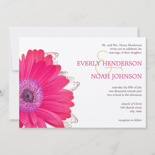 Pink Floral Gerber Daisy Wedding Kaart (Voorkant)