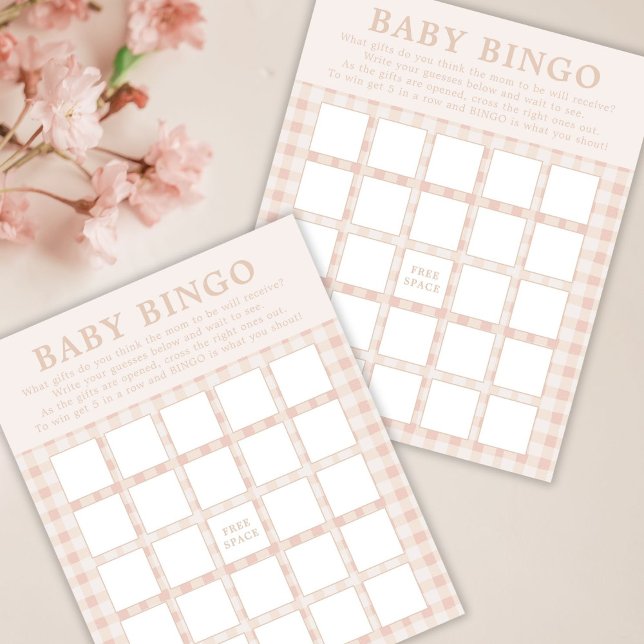 Pink Floral Gingham Baby Bingo spel Kaarten (Creator heeft geüpload)