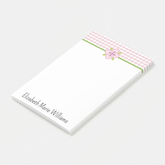 Pink Floral Gingham gepersonaliseerd Post-it® Notes (Schuin)