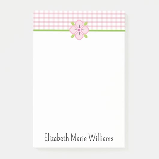 Pink Floral Gingham gepersonaliseerd Post-it® Notes (Voorkant)