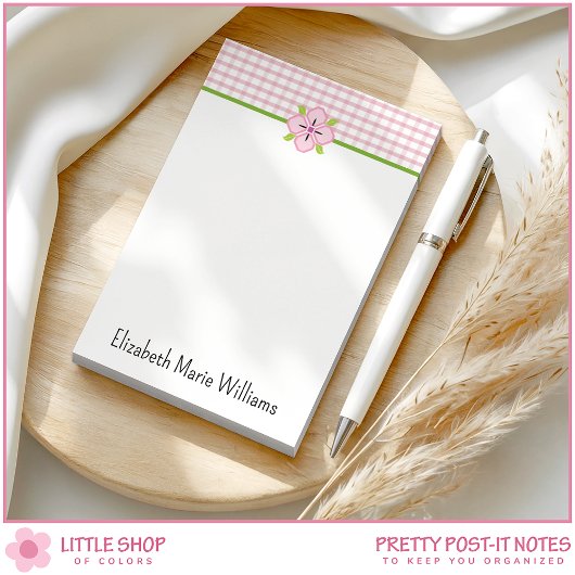 Pink Floral Gingham gepersonaliseerd Post-it® Notes