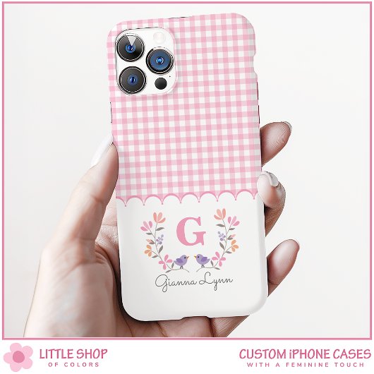 Pink Floral Gingham Monogram Case-Mate iPhone Case