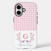 Pink Floral Gingham Monogram Case-Mate iPhone Case (Achterkant)