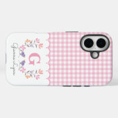 Pink Floral Gingham Monogram Case-Mate iPhone Case (Achterkant (horizontaal))