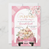 Pink Floral Gingham Pumpkin Truck Baby shower Kaart (Voorkant)