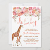 Pink Floral Giraffe Baby shower Uitnodiging (Voorkant)