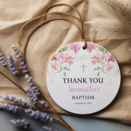 Pink Floral Girl Baptism Favor Tag Bedankjes Labels