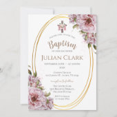 Pink Floral Girl Baptism Invitation Kaart (Voorkant)