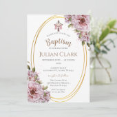 Pink Floral Girl Baptism Invitation Kaart (Staand voorkant)