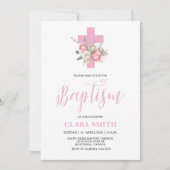 Pink Floral Girl Baptism-uitnodiging Kaart (Voorkant)