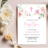 Pink Floral Girl Baptism-uitnodiging Kaart