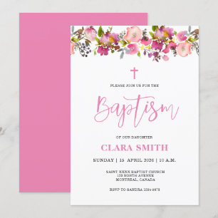Pink Floral Girl Baptism-uitnodiging Kaart
