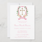 Pink Floral Girl Baptisme Kaart (Voorkant)