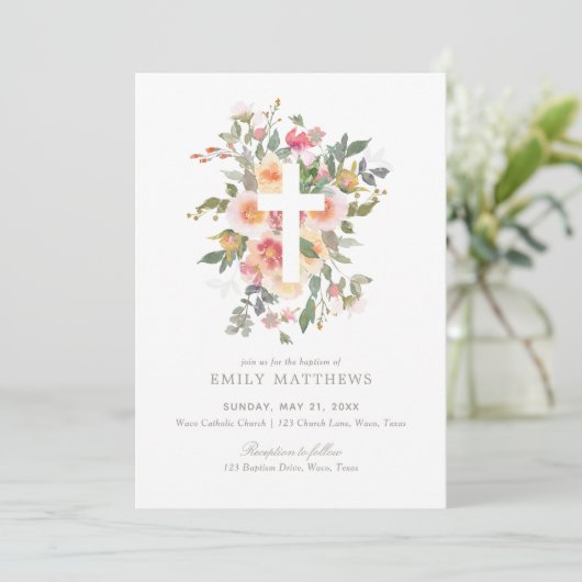 Pink Floral Girl Baptisme Kaart (Staand voorkant)